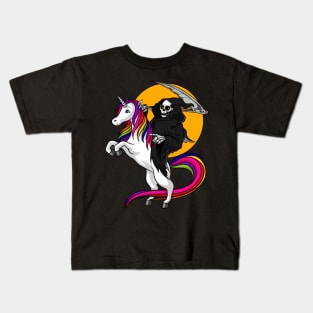 Grim Reaper Riding Unicorn Kids T-Shirt